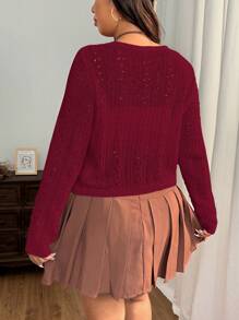 SHEIN EZwear Plus Size Wine Red Ice Silk Knit Cardigan, Spring/Summer