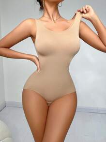 Body sin costuras de unicolor con cinturón ancho y tirantes sin mangas para el verano