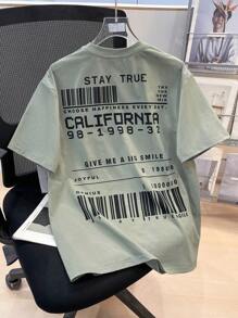 SHEIN 1 件青少年男孩圆领短袖 T 恤，带标语图案；春季服装；青少年男孩服装；儿童夹克，春季开学 - 綠色 - 查看 8