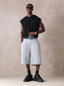 SUMWON Quần dài thể thao ống rộng cao cấp Quần dài bó sát Hybrid dưới đầu gối Quần short rộng thùng thình Quần mặc nhà mùa hè thường ngày Quần áo thể thao đường phố Thời trang thể thao - Xám - Xem 3