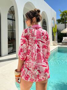 SHEIN Swim Cárdigan de playa con estampado floral de estilo bohemio romántico de vacaciones - Multicolor - Ver 2