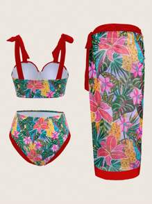 Swim Oasis 3 件套女士比基尼套装：吊带泳衣 + 三角比基尼泳裤 + 纱笼裙 - 彩色 - 查看 5