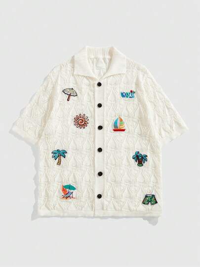 Jersey de punto con decoración de cuentas, estilo casual de playa de verano para hombres