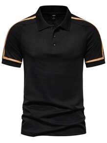 Calvornis Men's Contrast Color Summer Short Sleeve Polo Shirt - Black - View 3
