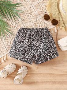 SHEIN شورت أنيق للطفلة للصيف بطبعة نمر مرن الخصر، استخدام عادي
