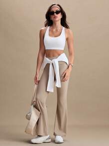 Gameset SHEIN Sport Women's Four Season Removable Padded Mesh Splicing Open Back & Waist Sports Bra, White - White - View 5