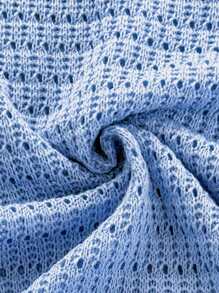 Soleia Vacation Halter Backless Ruffle Trim Knit Dress - Blue - View 7