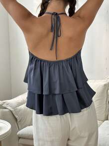 Jouncy 女士优雅纯色露背吊带上衣，夏季