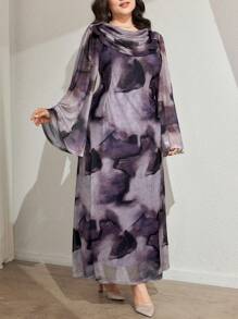 Modelyn Plus Size Long Sleeve Dress, Fashion For Summer - Purple - View 4