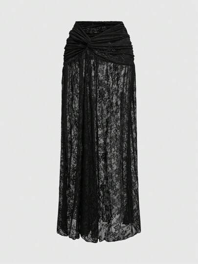 Vintage Gothic Lace Twist Design Side Slit Skirt