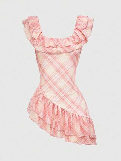 J-Fashion Y2K Vintage Plaid Asymmetrical Hem Vest