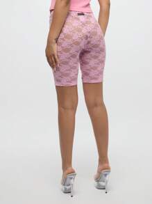 SUMWON WOMEN Lace High Rise Biker Cycling Shorts Dance Practice Performance Stage Workout Lounge Festival Party Clubbing Layering Bottom - Baby Pink - View 2