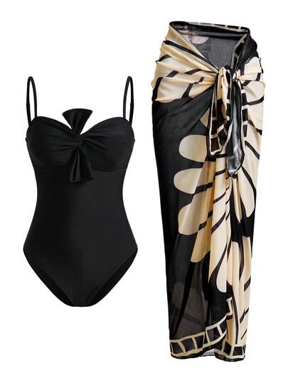 Swim Oasis Traje de baño de una pieza con falda de cubierta para vacaciones en la playa para mujer