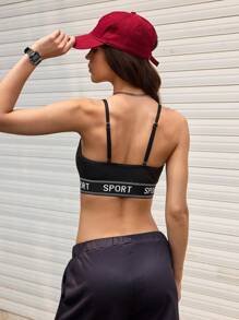 Streetz SHEIN Sport 女士舒适字母印花吊带运动文胸，夏季 - 黑色 - 查看 2