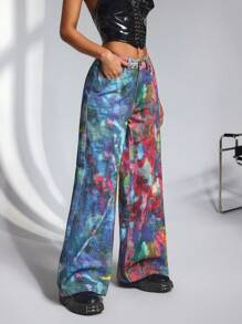 Jeanoix Women's Tie-Dye Print Wide-Leg Jeans - Multicolor - View 4