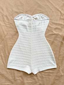 Soleia Salopă tip bandeau din material texturat tricotat jacquard, albă, cu accente metalice, pentru vacanță la plajă