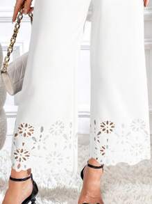 Firerie Pantalones de pierna ancha con cintura elástica y corte láser de unicolor para mujeres