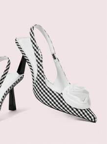 CUCCOO DOLLMOD Fashion Elegant Plaid Fabric High Heel Shoes For Women, Suitable For Vacation - Black and White - View 2