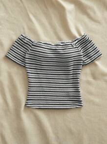 SHEIN VCAY Camiseta con hombros descubiertos acanalada para mujeres