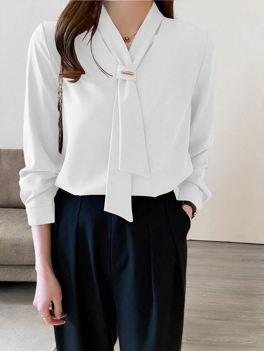 Women's Simple Elegant Office Wear Solid Color Long Sleeve Blouse Fall Cloth For Women