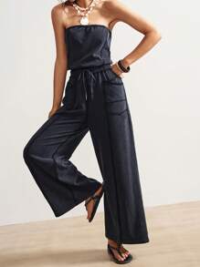 Bohemela 女式针织连体裤，带口袋和抽绳 - 黑色 - 查看 6