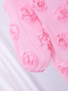Blusa de unicolor con cuello de flor de rosa 3D y mangas dolman para niñas - Rosa - Ver 6