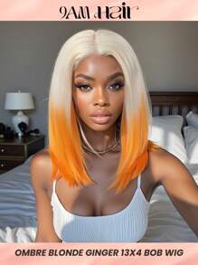 Tóc giả bob bằng tóc thật 13x4 ren phía trước cho phụ nữ 180% mật độ ren trong suốt được nhổ sẵn với tóc con Đường chân tóc tự nhiên Màu trắng đến cam Phong cách thời trang cho tiệc tùng lễ hội kỳ nghỉ - S613/Orange - Xem 1