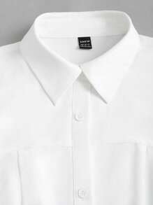 Sweetra 女士拼色蝴蝶结装饰衬衫、秋季衬衫、长袖上衣 - 白色 - 查看 5