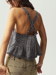 Bohemela Women's Summer Casual Washed Backless Camisole - Grey - View 2