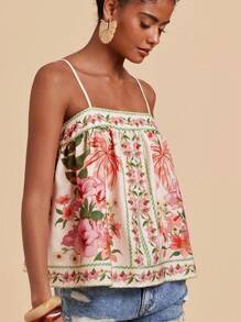 Travachic Women's Floral Print Pleated Loose Vacation Camisole - Multicolor - View 6