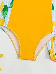 SHEIN 青少年女童泳衣/连体泳衣/印花图案/两件套 小女孩夏季服装 小女孩套装 黄色 女童泳衣套装 儿童 儿童泳衣套装 - 彩色 - 查看 4