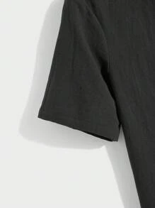 SHEIN Tween 男童休闲字母印花撞色纽扣衬衫，舒适、时尚、百搭、面料柔软，适合上学、旅行、户外运动、春夏季 - 黑色 - 查看 6