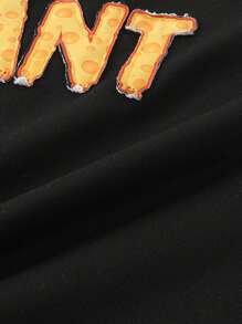 ROMWE MEN Street Life Men's Loose Fit T-Shirt With Applique Cartoon Graphic - Black - View 3