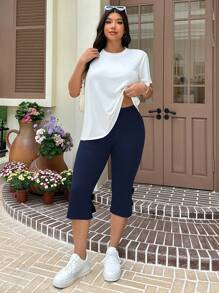 SHEIN EZwear Pantalones capri azul marino de talla grande, casuales - Azul Marino - Ver 6