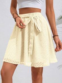Breezaya Solid Color Waist Belt Casual Vacation Summer Skirt - Apricot - View 5