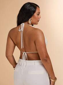 SHEIN BAE Plus Size Women Summer Textured Floral Vacation Beach Top,Cute Tops,Cute Summer Tops,Boho Tops,Vcay Tops, Holiday Outfits,Summer Outfits - Beige - View 2