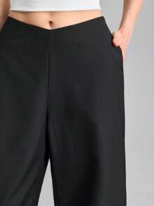 Ontre 2 件女士纯色裤子，适合夏季，黑色长裤，浪漫优雅，时尚通勤，都市装 - 黑色 - 查看 4