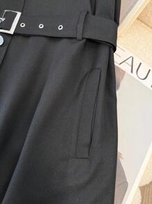 SHEIN EZwear 大码女式夏季纯色系带无袖连衣裙，配有假口袋 - 彩色 - 查看 7