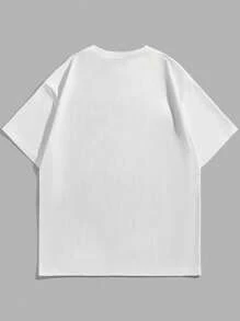 Manfinity EMRG Street Style Plus Size Fluid Metallic Text Graphic Print White Round Neck T-Shirt - White - View 4