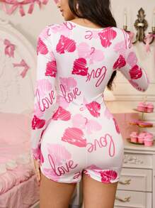 Valentine's Day Heart & English Text Allover Print Jumpsuit For Women - Multicolor - View 2