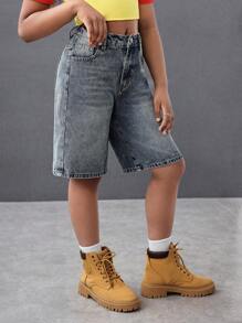 Tween Girls Y2K Fashion Streetwear Retro Blue Washed Denim Loose Baggy High Waist Bermuda Shorts Vintage Denim Baggy Long Short,Girls Summer Beach Boho Vacation Shorts, Summer Concert Festival Casual Rave Outfits, Girls Summer Brunch Church Graduation Outfits,Streetwear Back To School Outfits