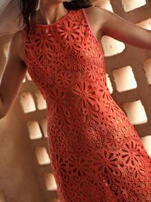MOTF PREMIUM CUT OUT ZIPPER COVER UP DRESS FOR SUMMER BEACH VACATION - Orange - View 2