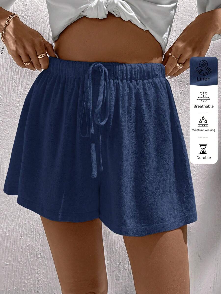 Easowa Linen Women Casual Shorts, Suitable For Spring And Summer,Flowy Shorts,Linen Pants - Navy Blue - View 1