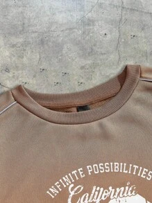 AXEPEAK Men's Loose Fit Round Neck English Letter Print Long Sleeve Pullover Sweatshirt, For Fall Winter - Coffee Brown - View 5