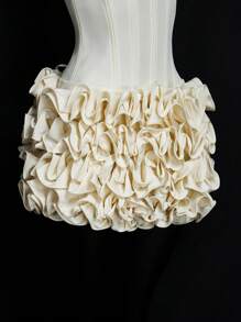 SHEIN ICON 女士两件套玫瑰装饰抹胸和超迷你裙，浪漫派对/节日装 - 白色 - 查看 6