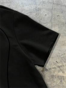 AXEPEAK Áo thun polo dệt kim tay ngắn in họa tiết cho nam, trường học, thời trang đường phố - màu đen - Xem 4