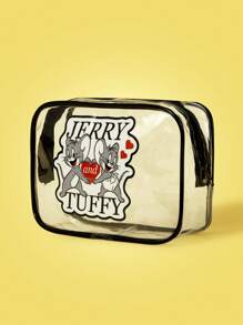 TOM & JERRY X SHEIN Cartoon & Letter Print Transparent Fashion Makeup Bag - Black - View 4