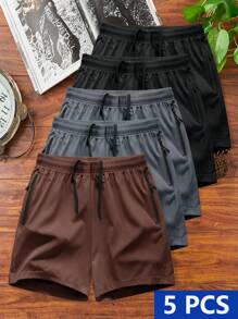 Manfinity Homme 5pcs Men's Spring & Summer Sports Shorts, Casual Shorts Shorts Pack Shorts Men Pack, Men Lounge Shorts, Men Streetwear Shorts, Mens Casual Short Pants, Men Drawstring Shorts