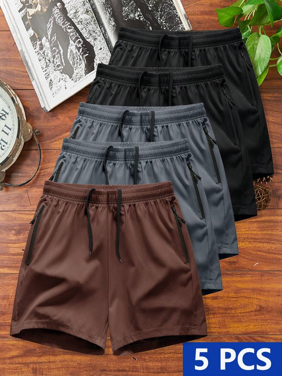 Manfinity Homme 5pcs Men's Spring & Summer Sports Shorts, Casual Shorts Shorts Pack Shorts Men Pack, Men Lounge Shorts, Men Streetwear Shorts, Mens Casual Short Pants, Men Drawstring Shorts
