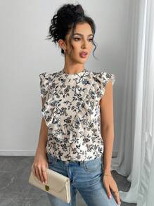 Chiquease Camisa con mangas con volantes y estampado floral aleatorio para mujer - Multicolor - Ver 5